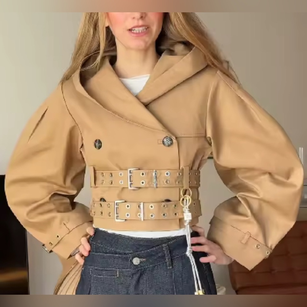 NEW $138 Dandy Belted Cropped Trench Jacket - Picture 4 of 6